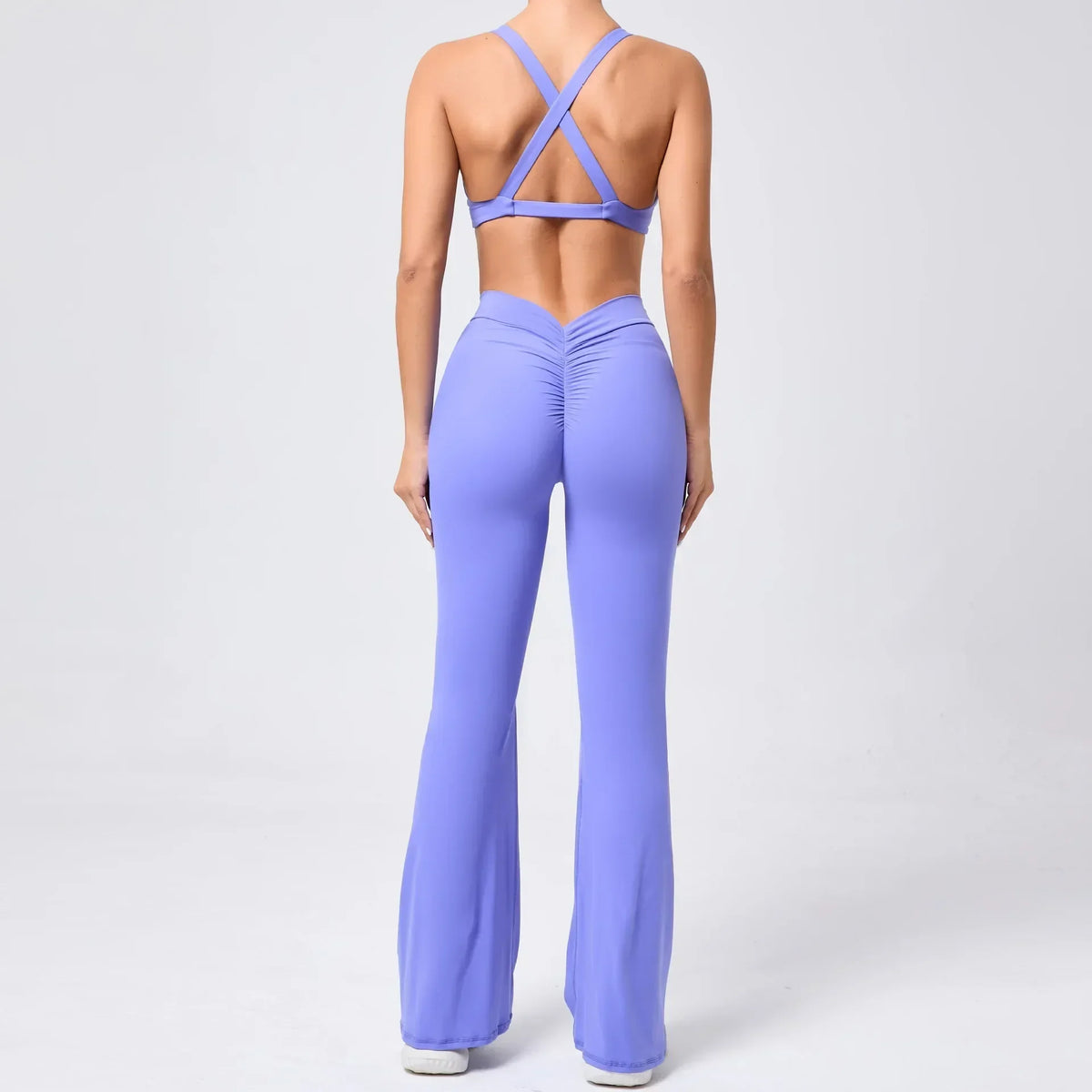 Women's Seamless Yoga Sets Brushed Fabric Flared Hip-Lifting Pants Cross Beauty Back Bra Suits Gym Workout Fitness Training Sets