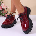 Women Patent Leather Platform Oxford Shoes Lace Up Chunky Lug Sole Round Toe Retro Sweet Cool Casual Dress Shoes