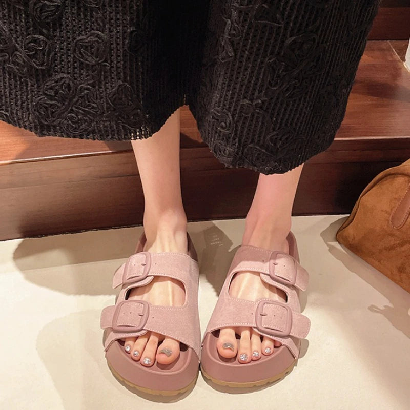 Women Leisure Slippers Retro Trend With Buckles Female Summer Casual Shoes Comfortable Beach Slides Girls Platform Sandals