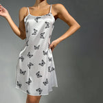 Women's Cozy Silky Nightgown Butterfiles Print Low-Cut Slip Dress For Cool Feeling In Summer Chic Sleepdress Homedress Pyjamas