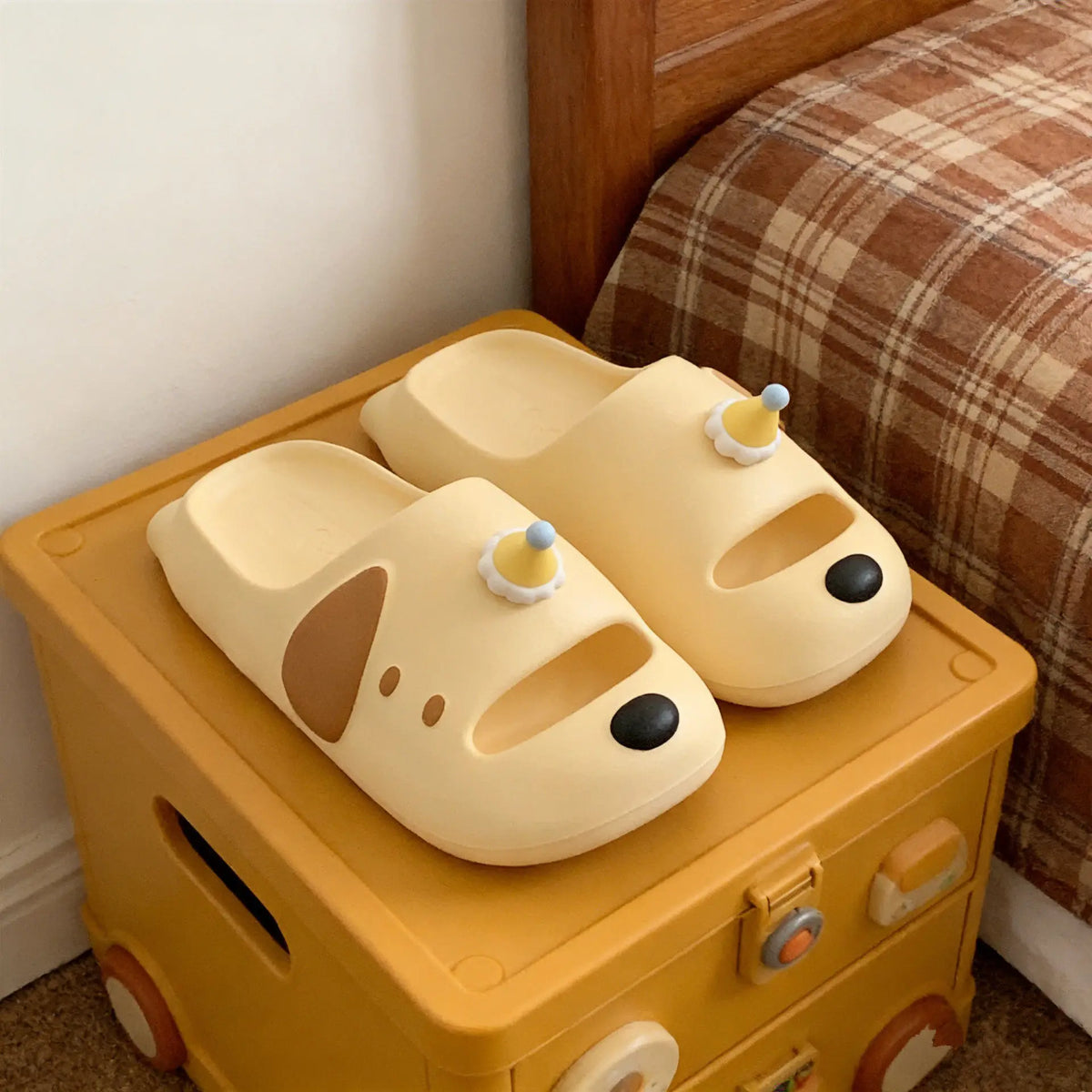 Cute Cartoon Dog Indoor Street Slippers For Women Summer House Shoes Soft EVA DIY Funny Birthday Hat Girls Home Beach Slides