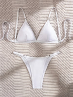 2026 New Sexy Women's Split Bikini Solid Color Holiday Beach Monochrome Swimsuit Black Swimwear White Lace-up Bikini Set