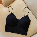 Women Tank Top With Built In Bras Fixed Cup Anti Glare Streetwear Crop Tops Female Seamless Underwear Padded Camisole Summer