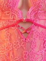 Adult Erotic Bodysuit Lace Hanging Collar Deep V-neck Semi Transparent Women Sexy Lingerie Crotchless Hot Underwear