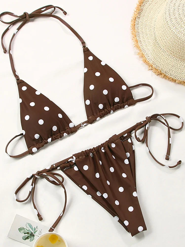 2025 Polka Dot Mini Micro String Bikini Women Swimsuit Female Bikinis Brazilian Swimwear Two Pieces Bikini Set Bathing Suit Swim