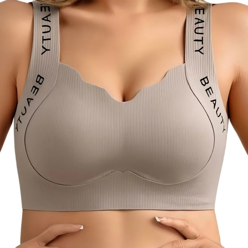 Ribbed Bras Push-Up Wireless Bra Women's Seamless Underwear Plus Size Wave Neckline Wide Strap Support Sexy Lingerie M-3XL