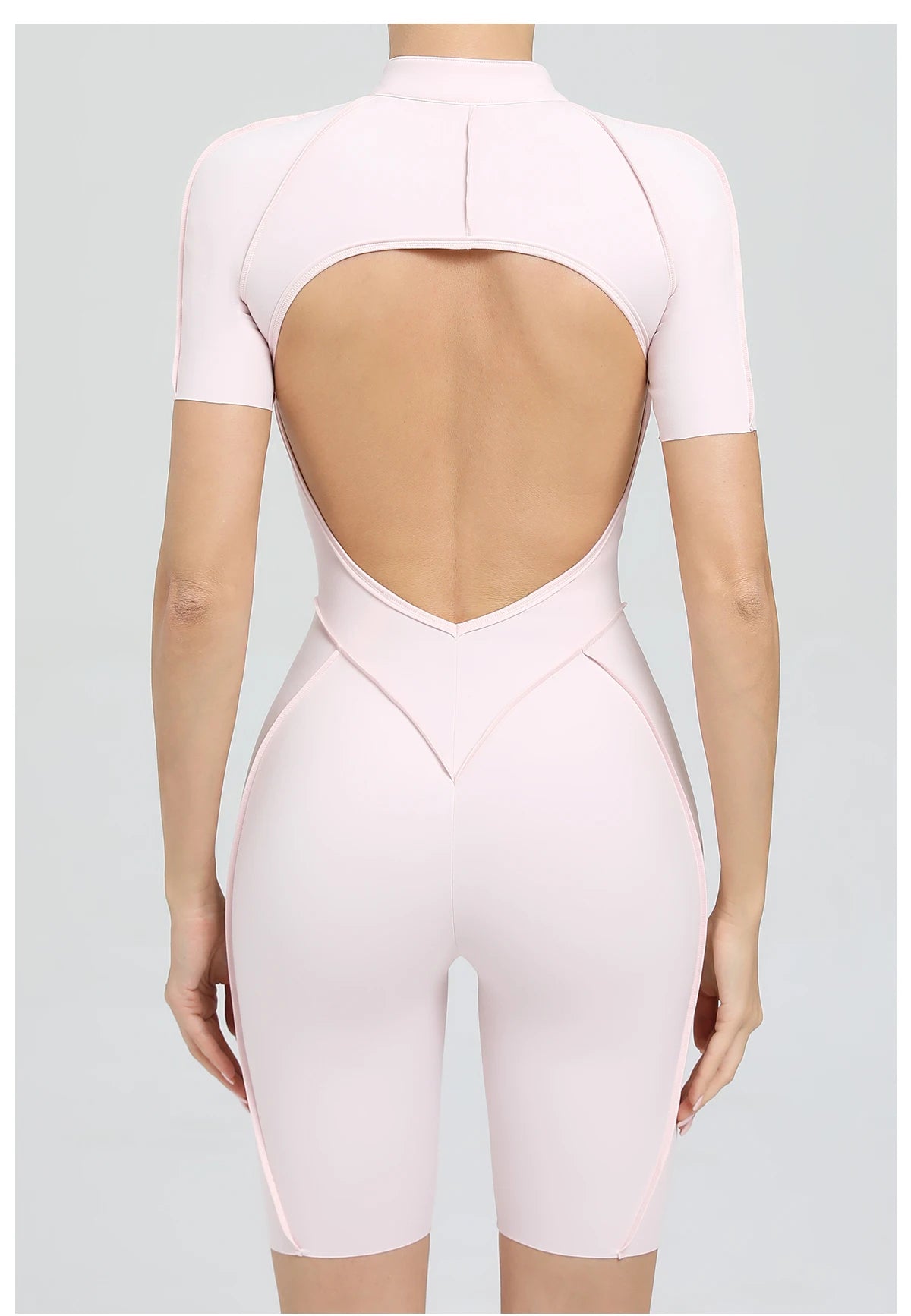 Summer Zipper Workout Jumpsuit Sports Overalls Women Running Fitness Short Sleeve Yoga Bodysuit