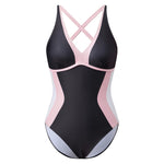 Women Summer Monokini Swimsuit Contrast Colors V-Neck Tie Back Sleeveless Jumpsuit Swimwear for Beachwear Bathing Suits
