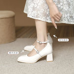 2026 New Mary Jane Shoes High Quality Leather Shoes Shallow Square Toe Womens Sandals Buckle Strap Women's Pumps