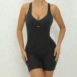 Adjustable double straps Open backV shape back design Scrunch butt No front seam Flatlock InseamRemovable pads BODYSUIT