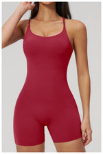 Summer New Hollow Open Back Criss Cross Yoga Jumpsuit Women Outdoor Solid Sleeveless Hip Lifting Pleate Sports Fitness Suits