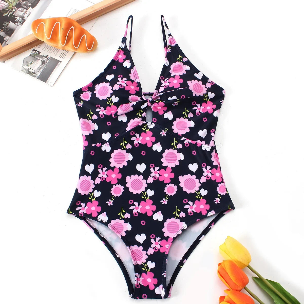 Floral Print Girls One Piece Swimsuit 8-12 Year Teenager Children's Swimwear 2026 Kids Bathing Suits Cut Out Beach Wear Bodysuit