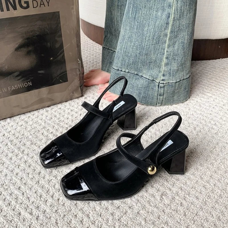 Summer High Heel Women Sandals Fashion Square Toe Shoes Design Style Banquet Party Sandalias Shoes