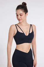 DIAS FIT JOY Women's Double Thin Shoulder Strap Yoga Vest with Chest Mat Sports Underwear V-neck Fitness Bra Yoga Back Beauty