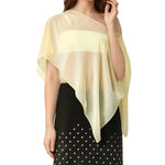 Women Loose Boat Neck Irregular Coverup Tops Casual See Through Shrug Solid Color Sheer Mesh Poncho
