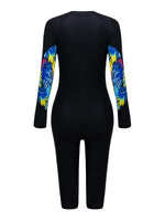 2026 Zipper Rushguard Long Sleeve Surfing Swimsuit Women One Piece Printed Swimwear Female Bather Bathing Swimming Swim Suit XXL