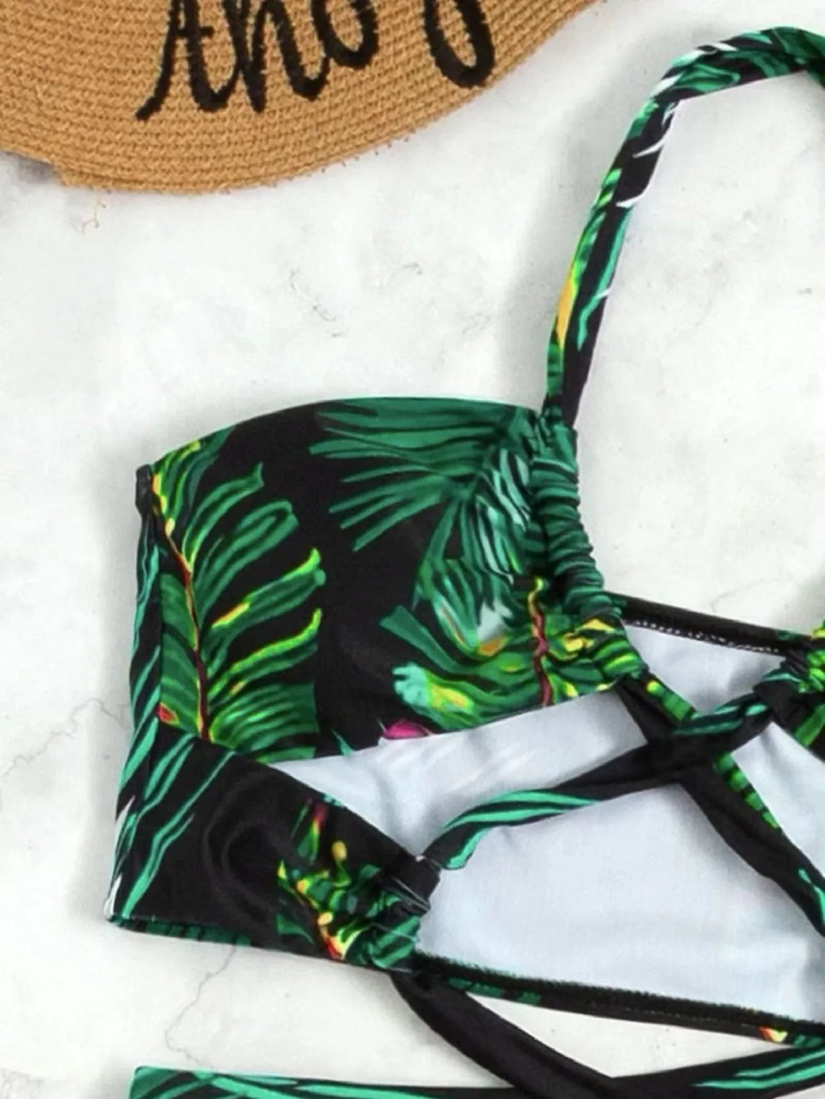2024 Halter Criss Cross Bikini Tropical Print Swimsuit & Beach Dress 3 Piece Sexy Swimwear Women Bathing Suit Beachwear Summer