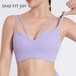 DIAS FIT JOY Women's Double Thin Shoulder Strap Yoga Vest with Chest Mat Sports Underwear V-neck Fitness Bra Yoga Back Beauty