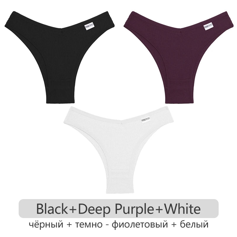 3Pcs/set Women Cotton Brazilian Panties S-XL Waffle Style Underpants Ladies Cotton Underwear Comfortable Soft Female Lingerie