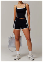 Yoga Shorts Sets Fake Two Piece Hanging Neck Shockproof Vest High Waist Pants Fitness Suit Breathable Women's Tight Sports Set