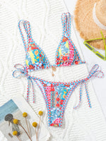 Blue Floral Print 2 Piece Micro Bikini Set for Women 2025 New Push Up Bra Thong Swimsuit Beach Bathing Suit Holiday Swimwear