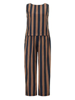 Women’s 2 Piece Summer Pant Outfits Sleeveless Plaid/Stripes Print Tank Tops + Pants Set Casual Streetwear