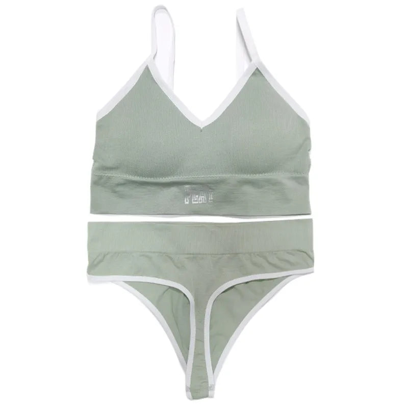 Women Seamless Bra And Panties Set High Rise Thongs Non-wire Sports Bra Comfy Brassiere Female Underwear Sexy Lingerie Set