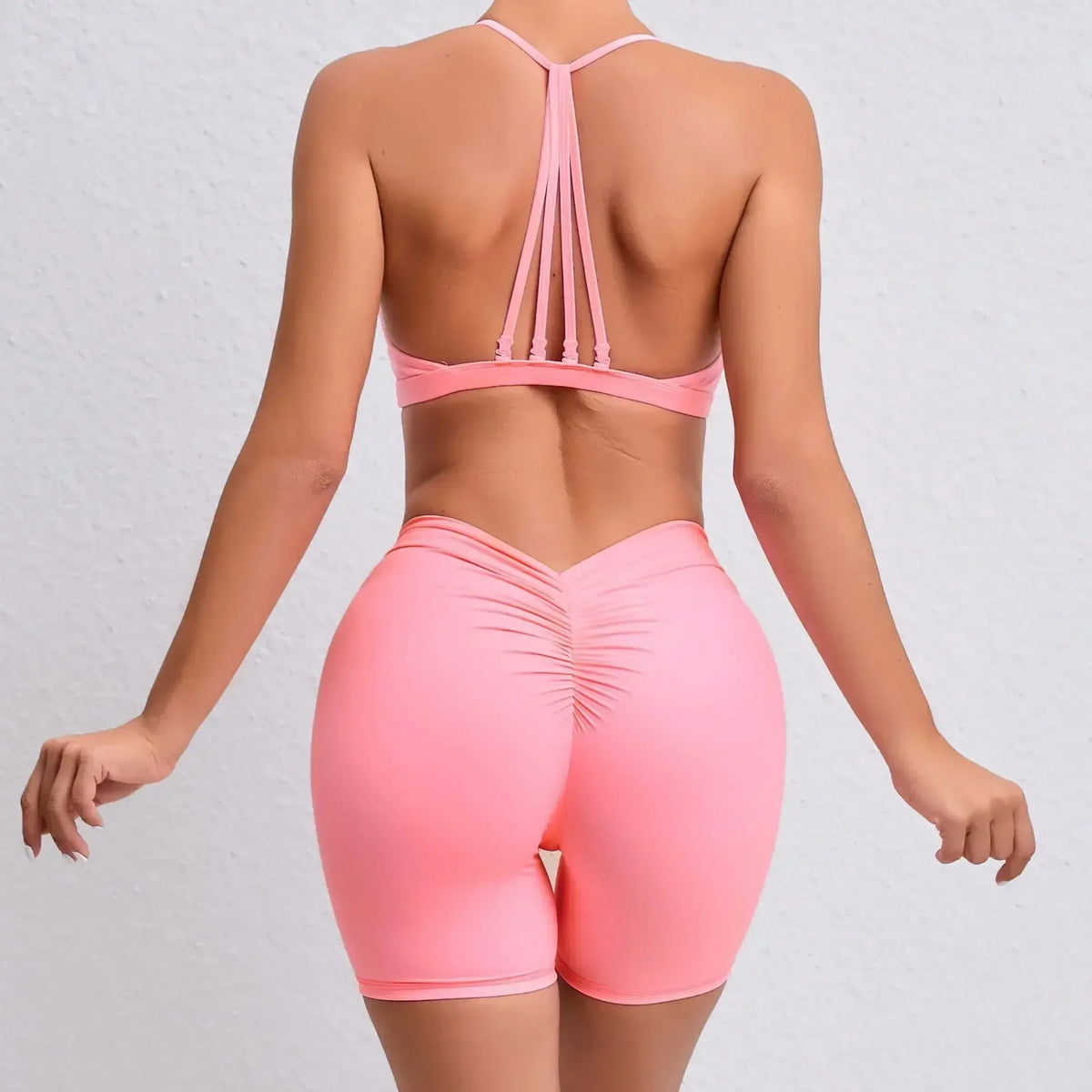 Women's 2-Piece Yoga Sets High Waist Seamless ShortsHip-Lifting & Backless Gym Leggings Quick Dry Workout Fitness Suits