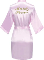 Rose Gold Satin Team Bride Bridesmaid Robe Wedding Bathrobe Gown Women Dressing Sleepwear Mother Maid of Honor Kimono