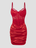 Hot Girls Slim Spaghetti Strap Mini Dresses Women Sexy See Through Flower Lace Fold Package Hip Bodycon Short Dress Club Vestido