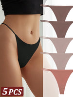 5Pcs Seamless Thong Women Thin Strap Invisible Low Waist High Stretch Flexibility Panties Sexy Underwear Ladies Briefs T-back
