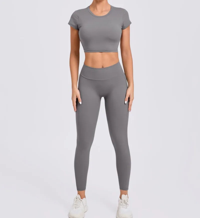 Women's Yoga Sets 2 Piece High Waist Hip Lift Leggings with Cross Back Sports Bra Seamless Workout Clothes Fitness Gym Wear Set