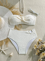 2026 2Pcs Sexy Bikinis Set Women High Waist Strapless Push Up Bra Solid Color Knot Padded Bras Briefs Bikini Swimwear Swimsuit