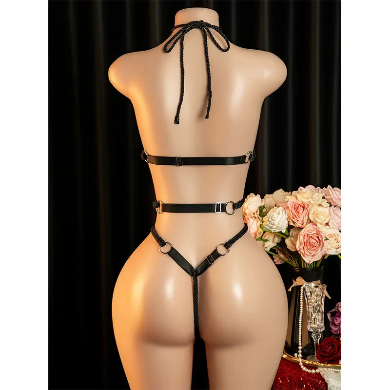 Women's Sexy Lingerie Erotic Backless Hanging Neck SM BodysuitSee Through Bra Lingerie Set Cosplay Hot Ultra-Thin Body Suit