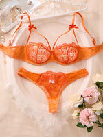Sexy Orange Lace Lingerie Set Women Push Up Bra and Panty Set Butterfly Bow Underwear Female Intimates Sleepwear ZA824057