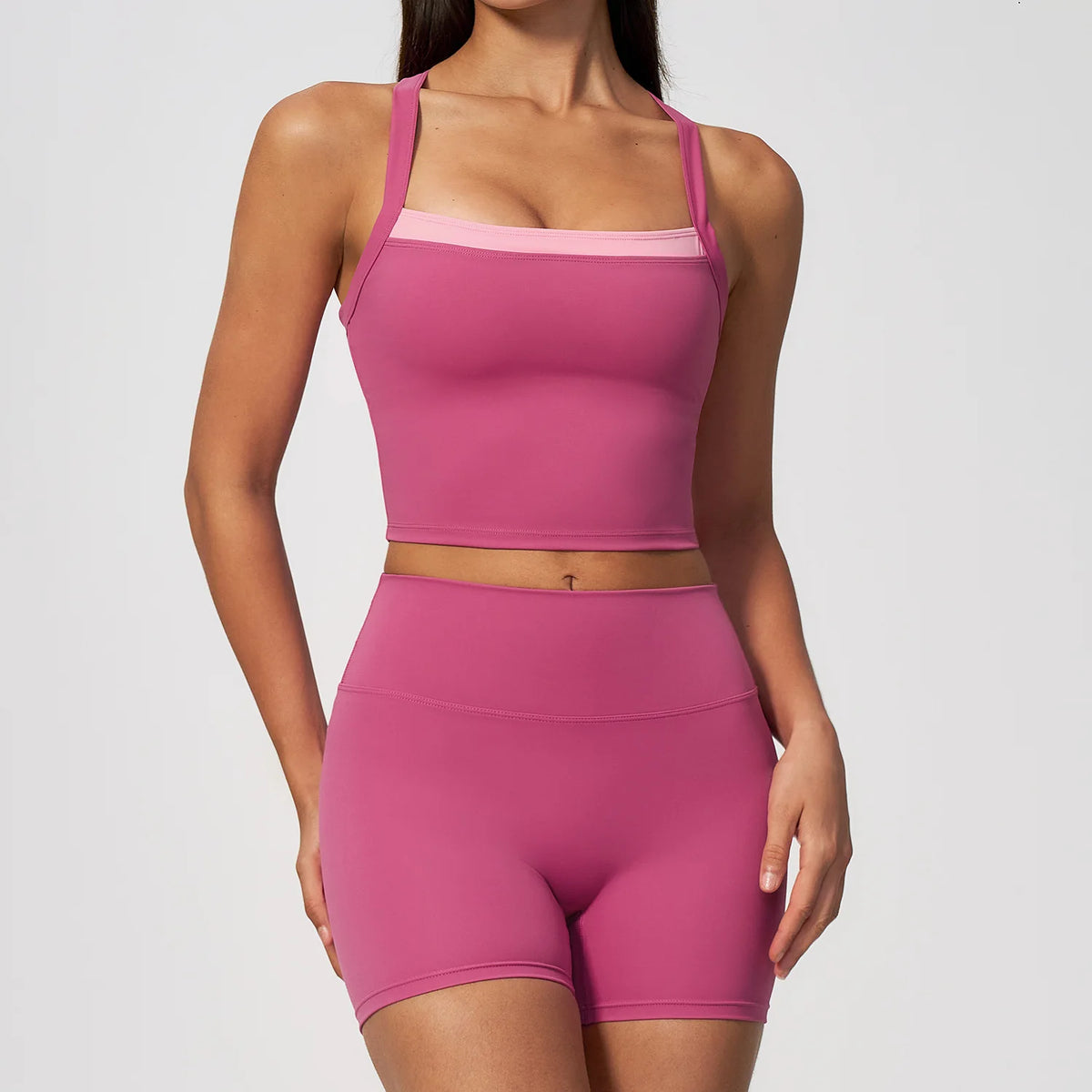 Naked Yoga Suit Workout Clothes Women Back Cross Shockproof Slim Sports Tank Top High Waist Short Fitness Suit Athletic Wear