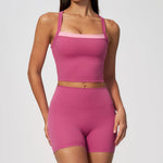 Naked Yoga Suit Workout Clothes Women Back Cross Shockproof Slim Sports Tank Top High Waist Short Fitness Suit Athletic Wear