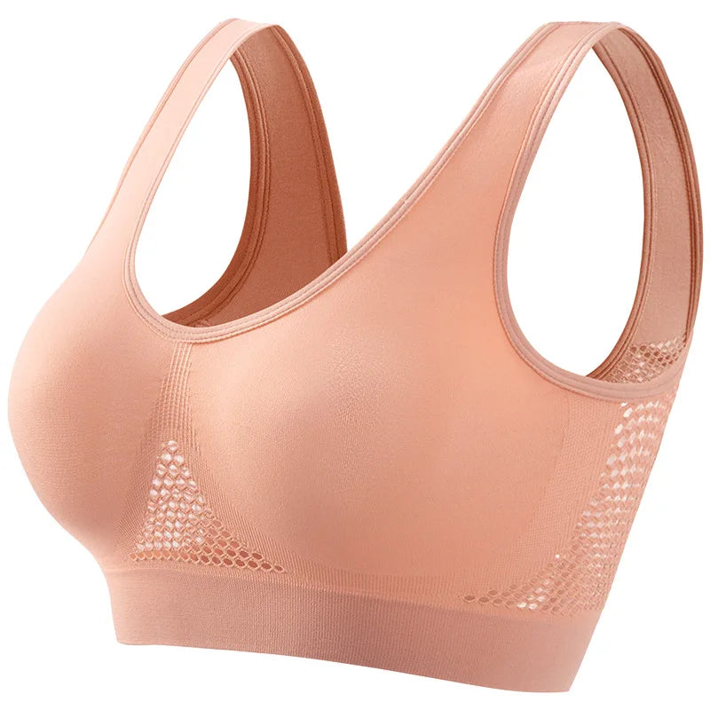 Women Mesh Panel Seamless Tank Bra Sports Wireless U Back V-Neck Vest Style Bralette Sexy Lingerie Multi Colors Intimates S-5XL