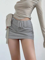 WOMENGAGA Spicy Girl Wide Belt Low Waist Short Skirt Women Safety Skorts Mini Short Skirt Summer New Half Skirt Fashion AH7O