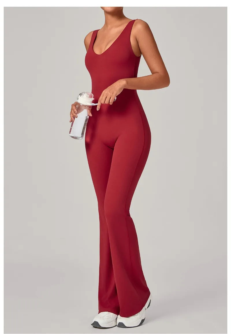 Women's Seamless Yoga Jumpsuits Sports Fitness Sleeveless Hip-lifting Flared One-piece Workout Gym Training Slim Fit Bodysuits