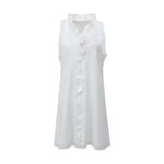 Women Summer Dress Ruffle V Neck Sleeveless A-line Mini Dress White Flower Edge Loose Short Dress Dating Prom Beach Dresses