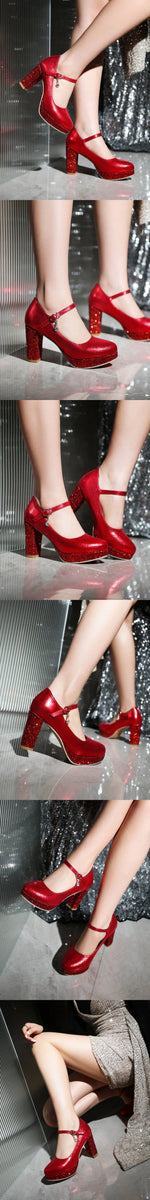 Plus Size 33-47 Metallic Gold High Heels Party Pumps Red Platform Heels Glitter Sequined 9cm Height Silver Wedding Shoes Women
