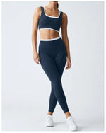Double Layered Contrasting Yoga Sets Women Shock-absorbing Sports Bra Gym Workout Clothes Outwear High Waist Pants Fitness Suits
