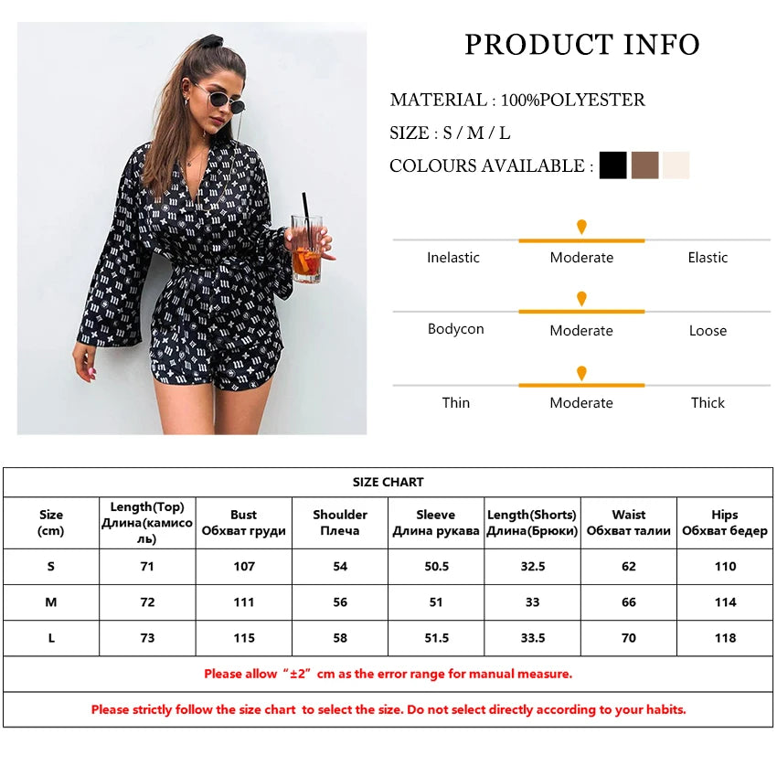 Marthaqiqi Fashion Ladies Nightgowns Suit Turn-Down Collar Robe Lace Up Pajama Long Sleeve Sleepwear Shorts Printing Nightie Set