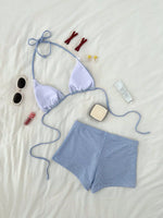 Sexy Blue Plaid Bikini Set 2026 Women Bow Strap Bandage Push Up High Waist Panties Swimsuit Beach Bathing Suit 2 Piece Swimwear