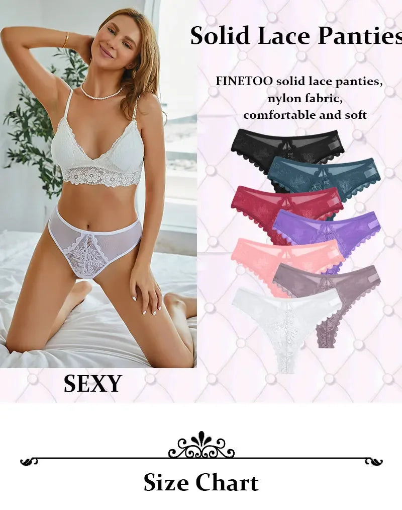 5PCs/Set Sexy Lace Thongs for Women Solid G-String Panties Floral Perspective Underwear Female Soft Breathable Women Lingerie