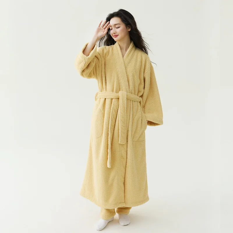 Fall Winter Unisex Couple Maxi Long Bathrobe Thick Soft Coral Velvet Beauty Flannel Warm Morning Robe for Men Women Loungewear