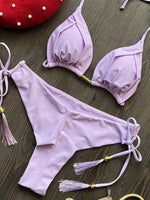 New Solid Color Bikini Set 2026 Women's Swimsuit Hanging Neck Rope Split Swimsuit 2-piece Set Summer Beachwear