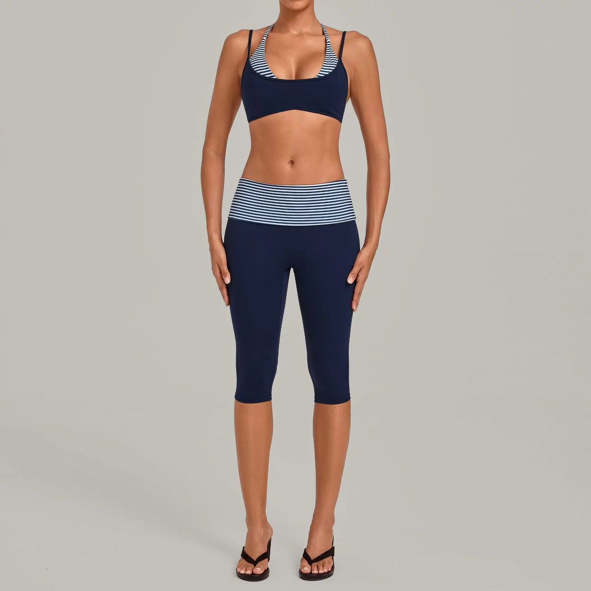 Women's Sleeveless Yoga Set High Waisted Hips-Lifting Capri Leggings Beautiful Back Slim-Fit Bra Suits Sports Gym Fitness Sets