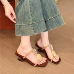Square Toe Slippers Women High Heels Sandals Open Toe Shoes 2026 Summer Casual Beach Pumps Sexy Pumps